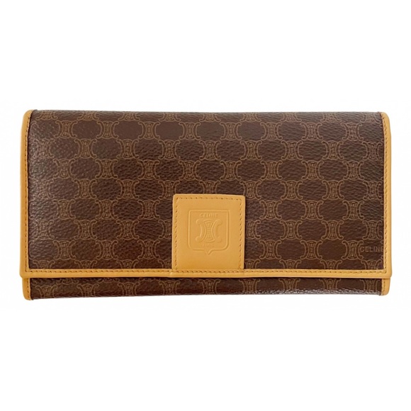 Celine brown macadam canvas and tan leather long snap wallet vintage - Picture 1 of 8